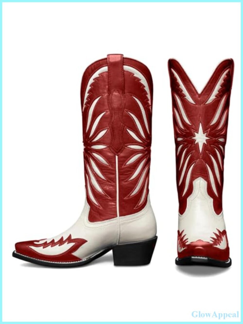 Faux Leather Mid Calf Western Cowboy Boots Pointed Toe Pull-On